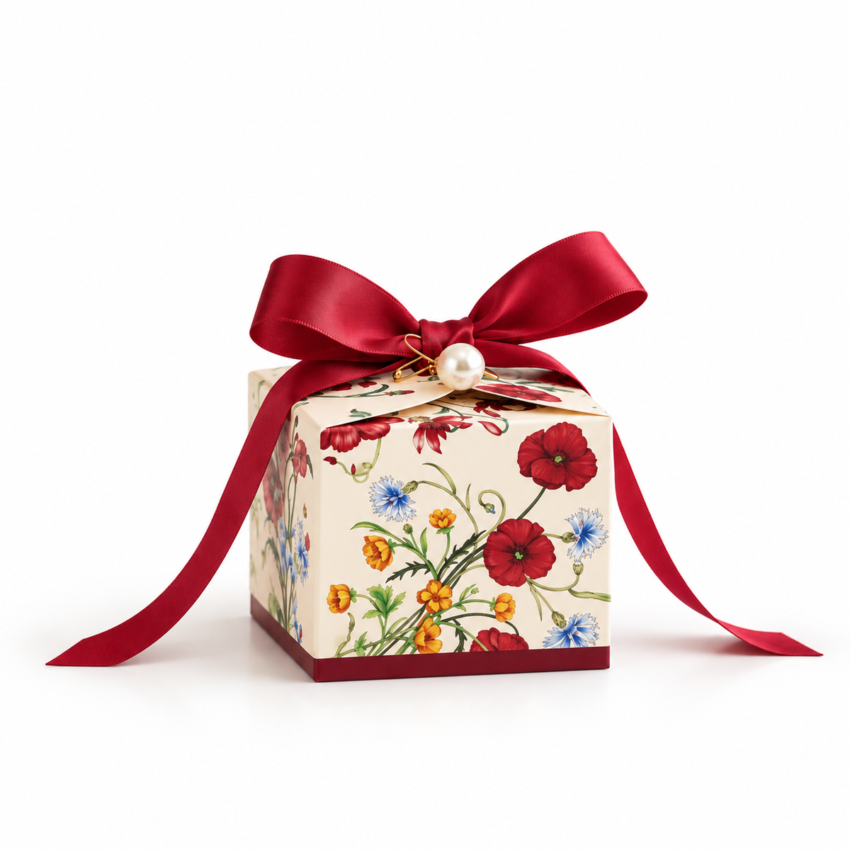 Jar Thuraya red floral one-jar mini gift box with ribbon, on a white background
